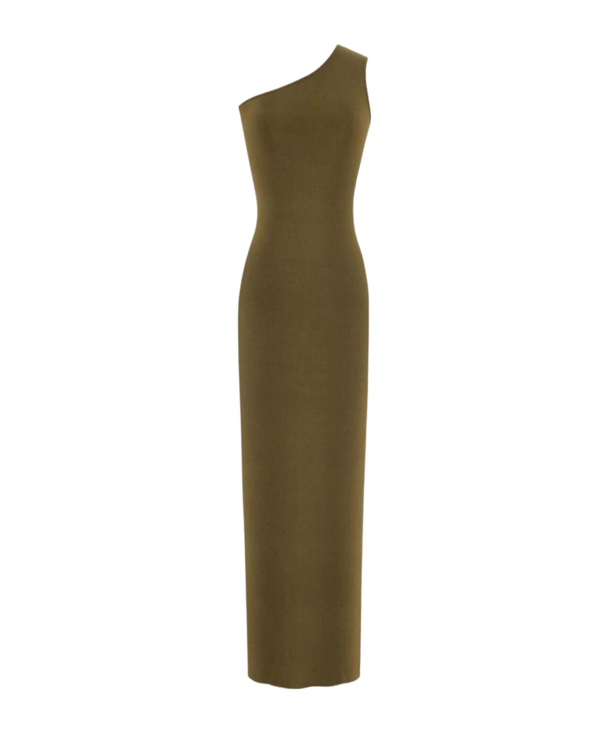 Saint Laurent Maxi One-shoulder Dress Fitted Silhouette In Green