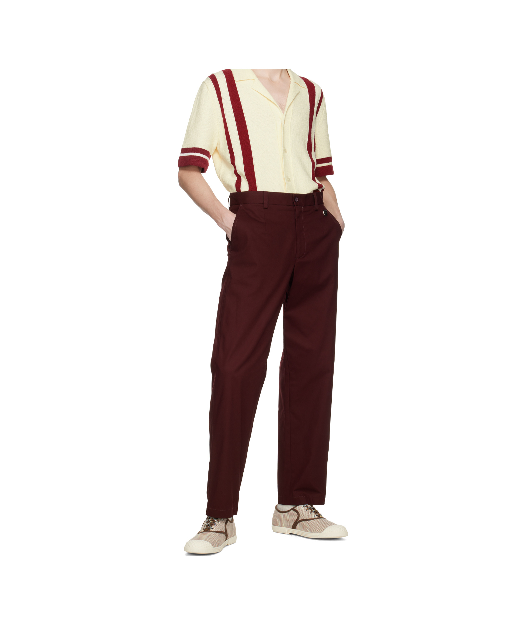 Dolce & Gabbana Burgundy Gabardine Trousers In Wine Red