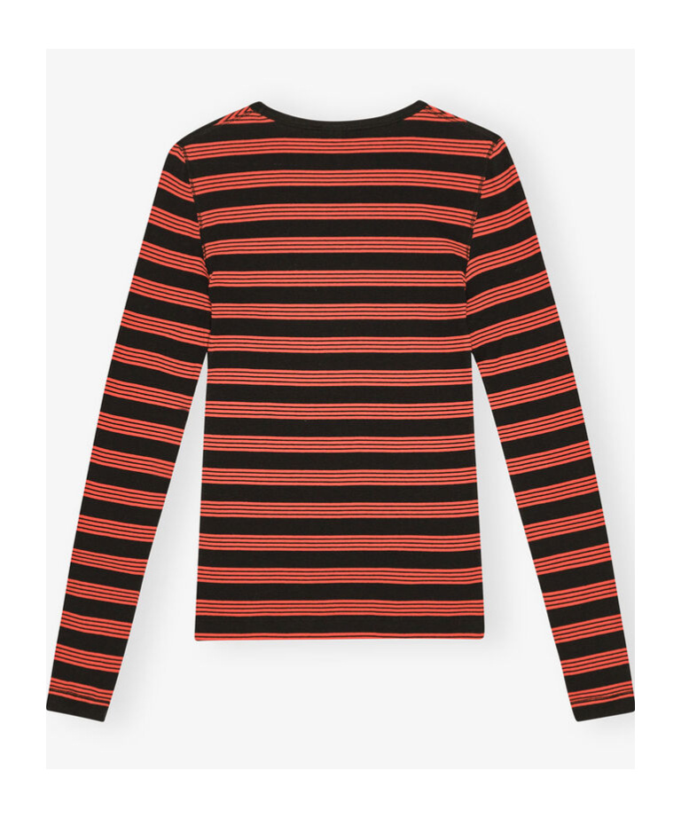 Ganni Fitted Long-sleeved T-shirt With Bold Striped Pattern In Red