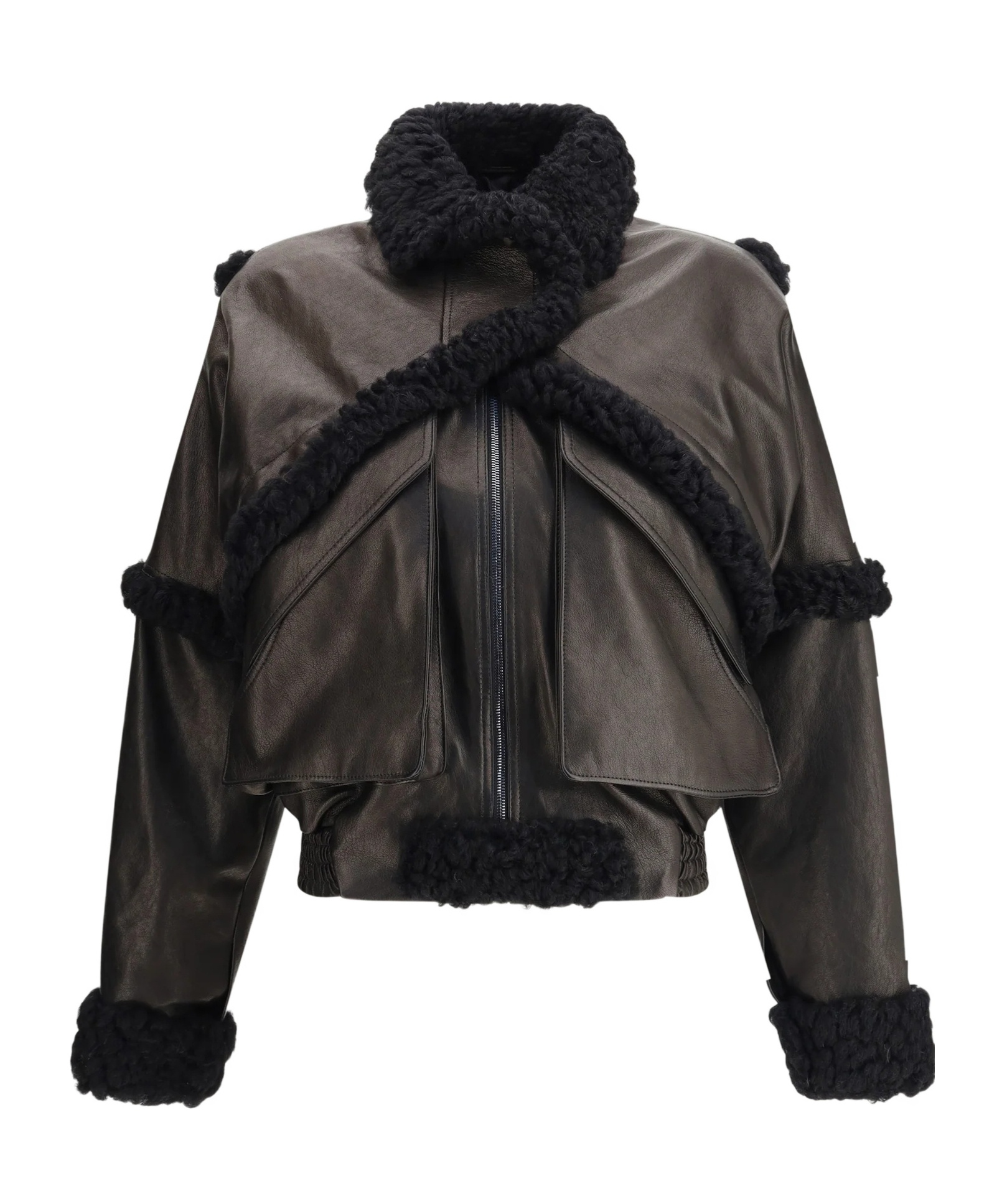 Magda Butrym Shearling-trimmed Bomber Leather Jacket In Black