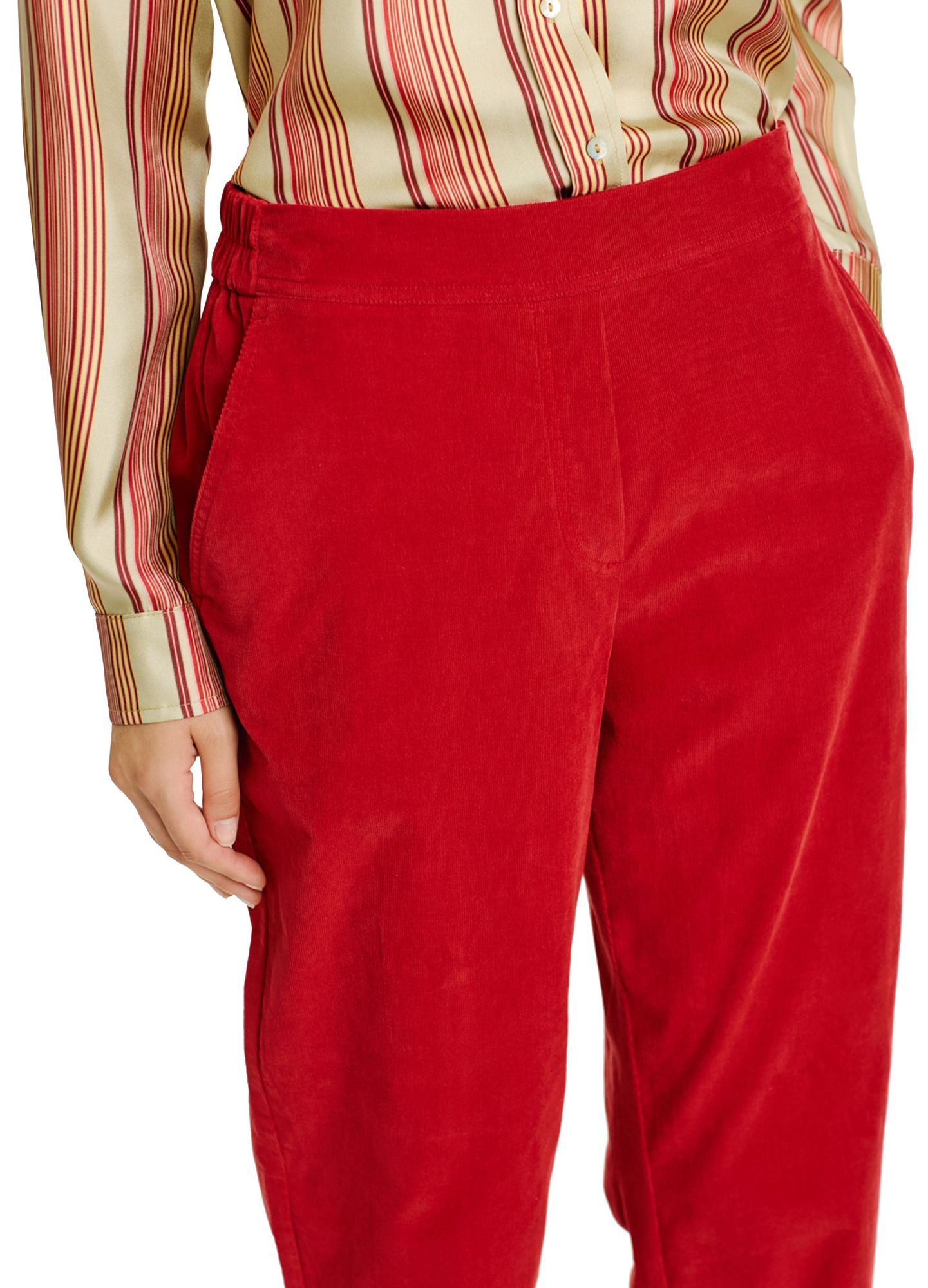 Momoní Yoko Pinstripe Velvet Pants In Red