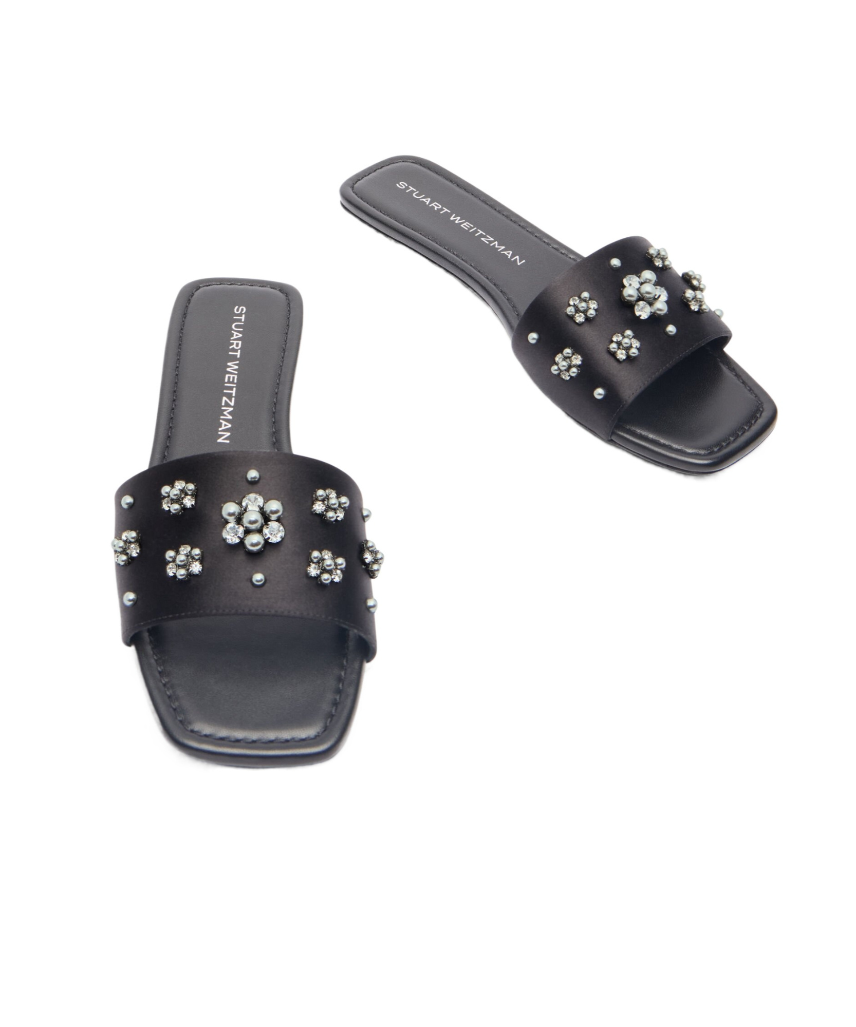 Stuart Weitzman Poppy Embellished Slide Sandal In Black