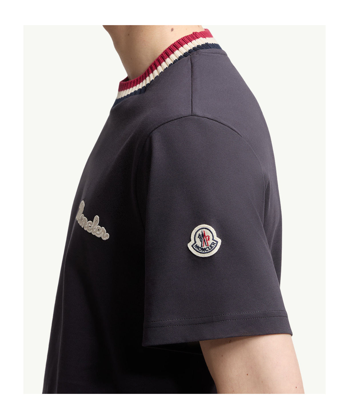 Moncler Cotton Logo Embroidered T-shirt In Blue
