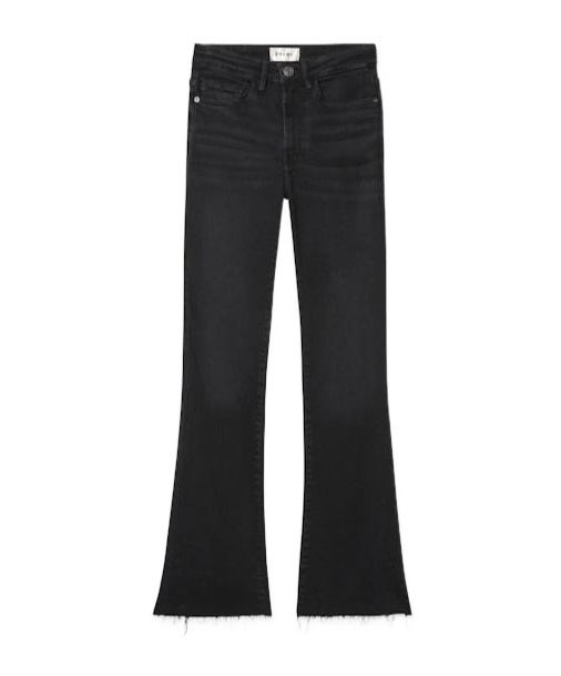 Frame Le Crop Mini Boot Raw Fray Jeans In Black