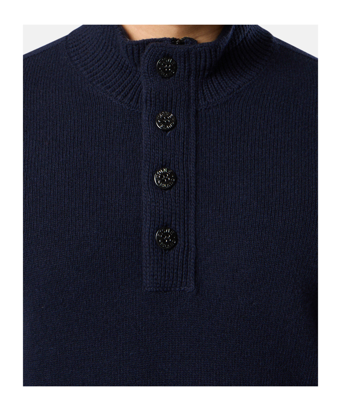 Stone Island Long Sleeve Knit Sweater With Removable Patch In Blue