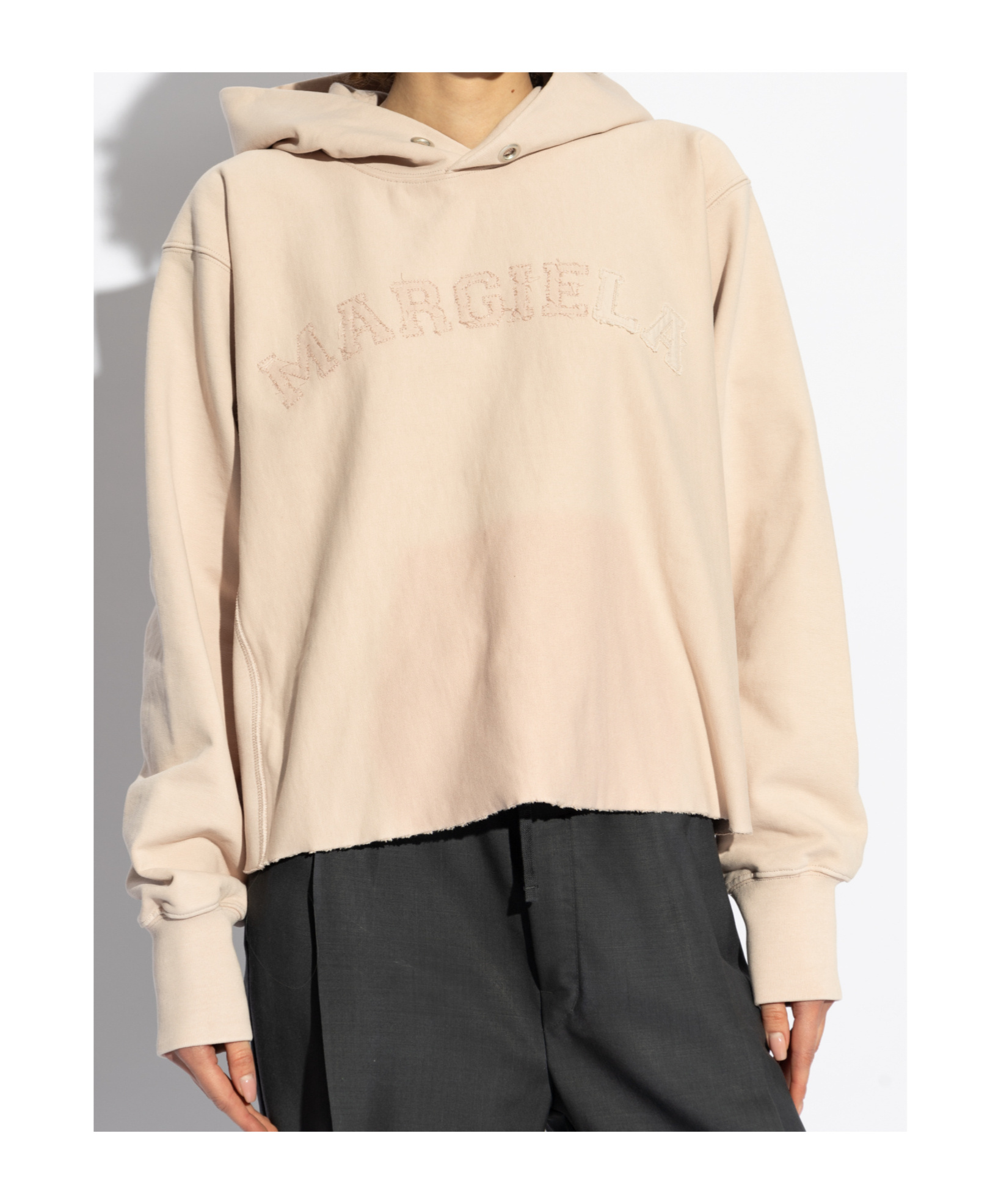 Maison Margiela Cotton Sweatshirt With Hood And Ribbed Cuffs In Nude