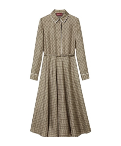 Gucci Gg Supreme-print Silk Midi Dress In Gray