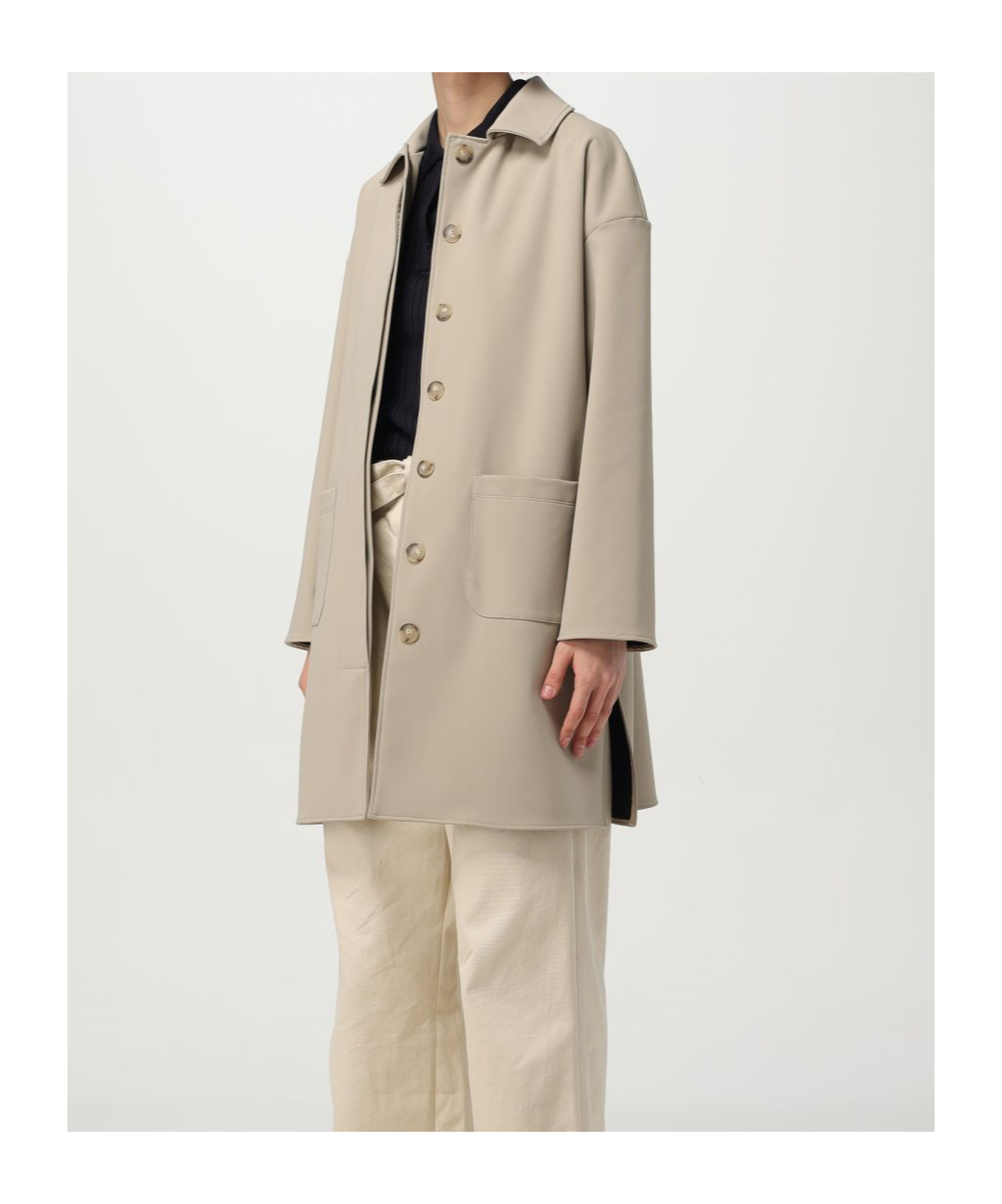 Max Mara Lapel Long Sleeve Coat In Nude