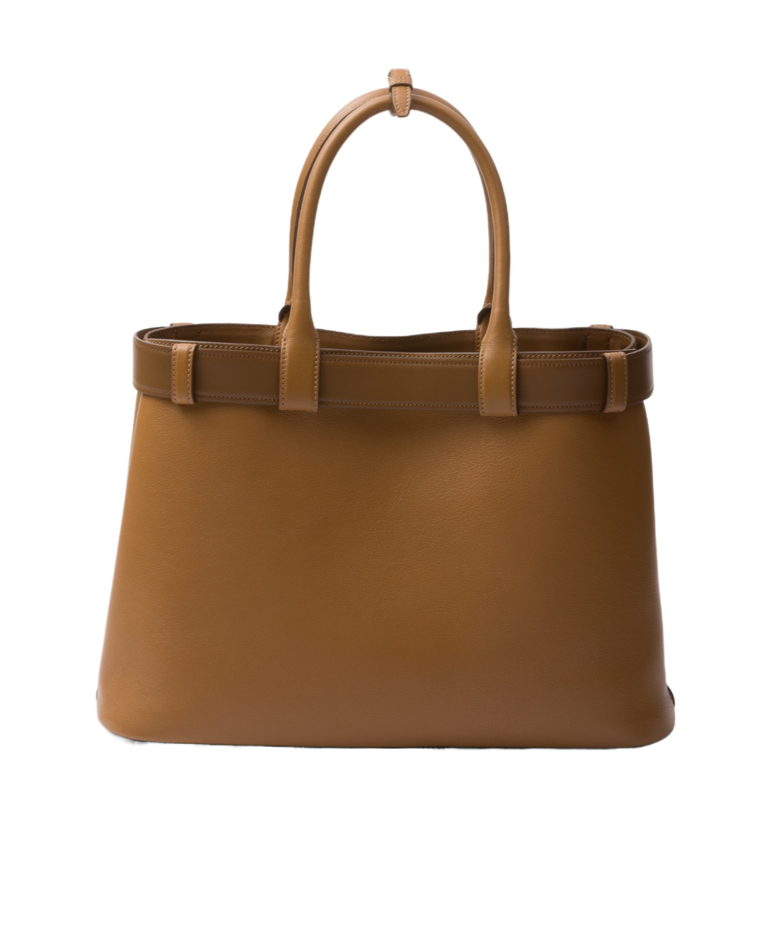 Prada Buckle Large Leather Handbag With Belt In Brown
