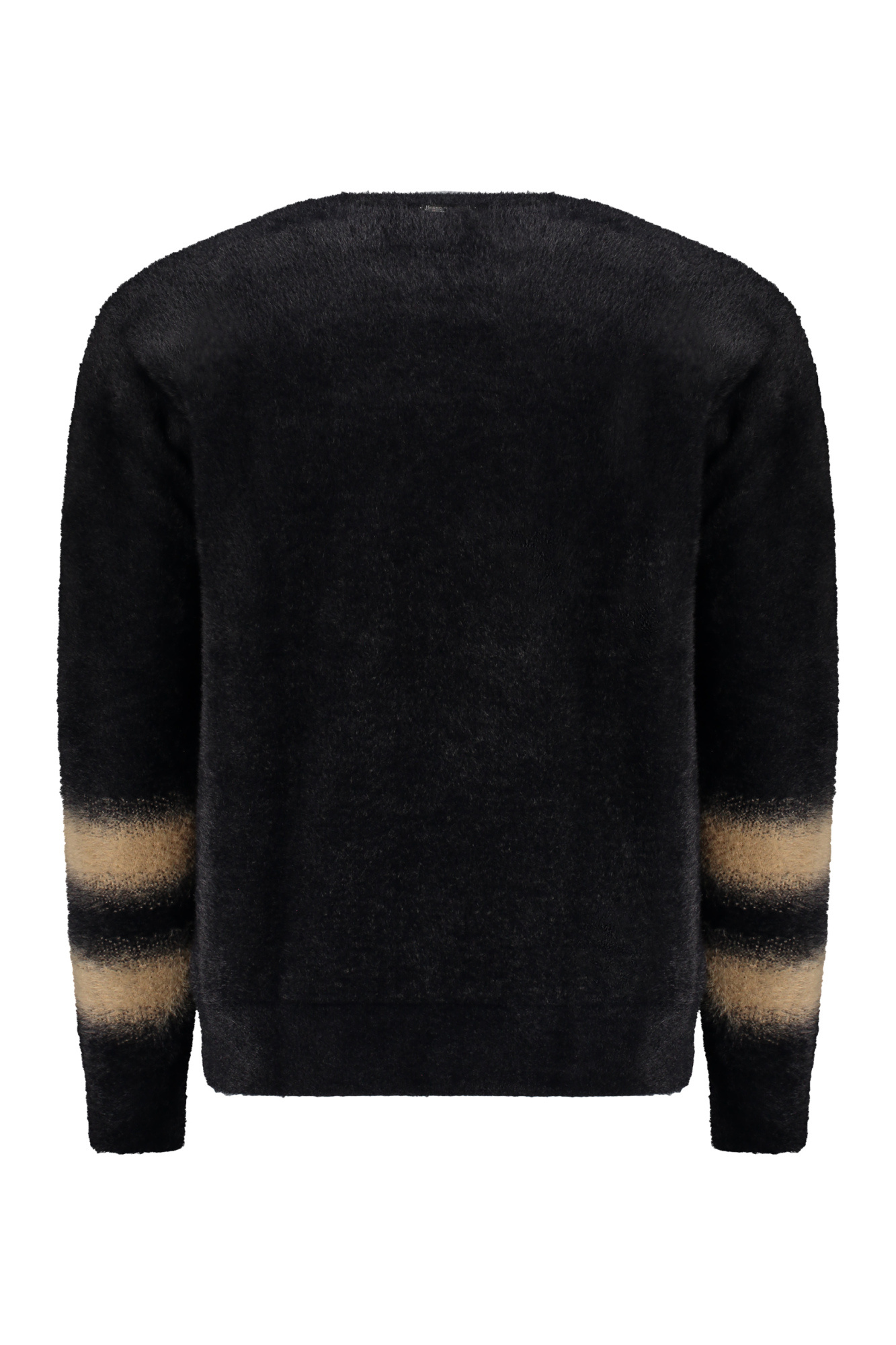 Herno Striped-cuff Crew-neck Sweater In Black