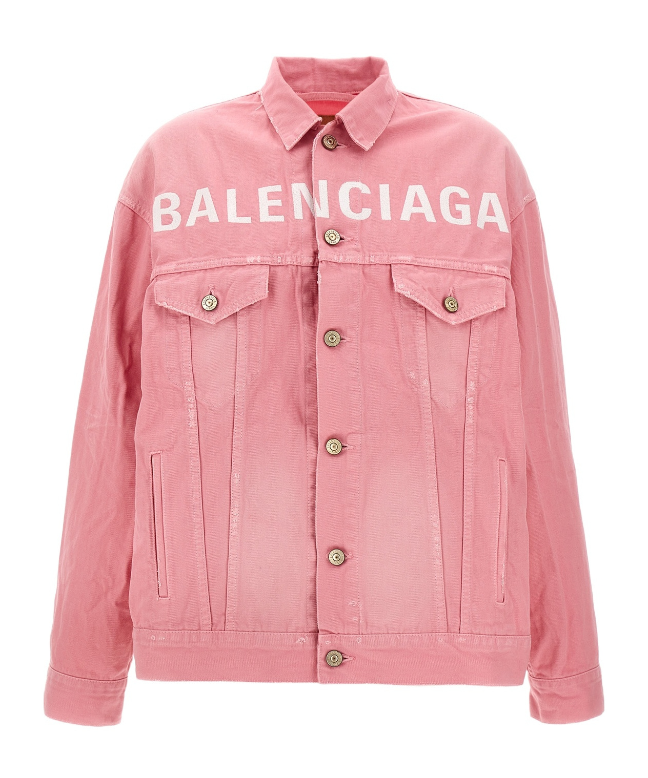 Shop Balenciaga Logo-embroidered Denim Jacket In Pink
