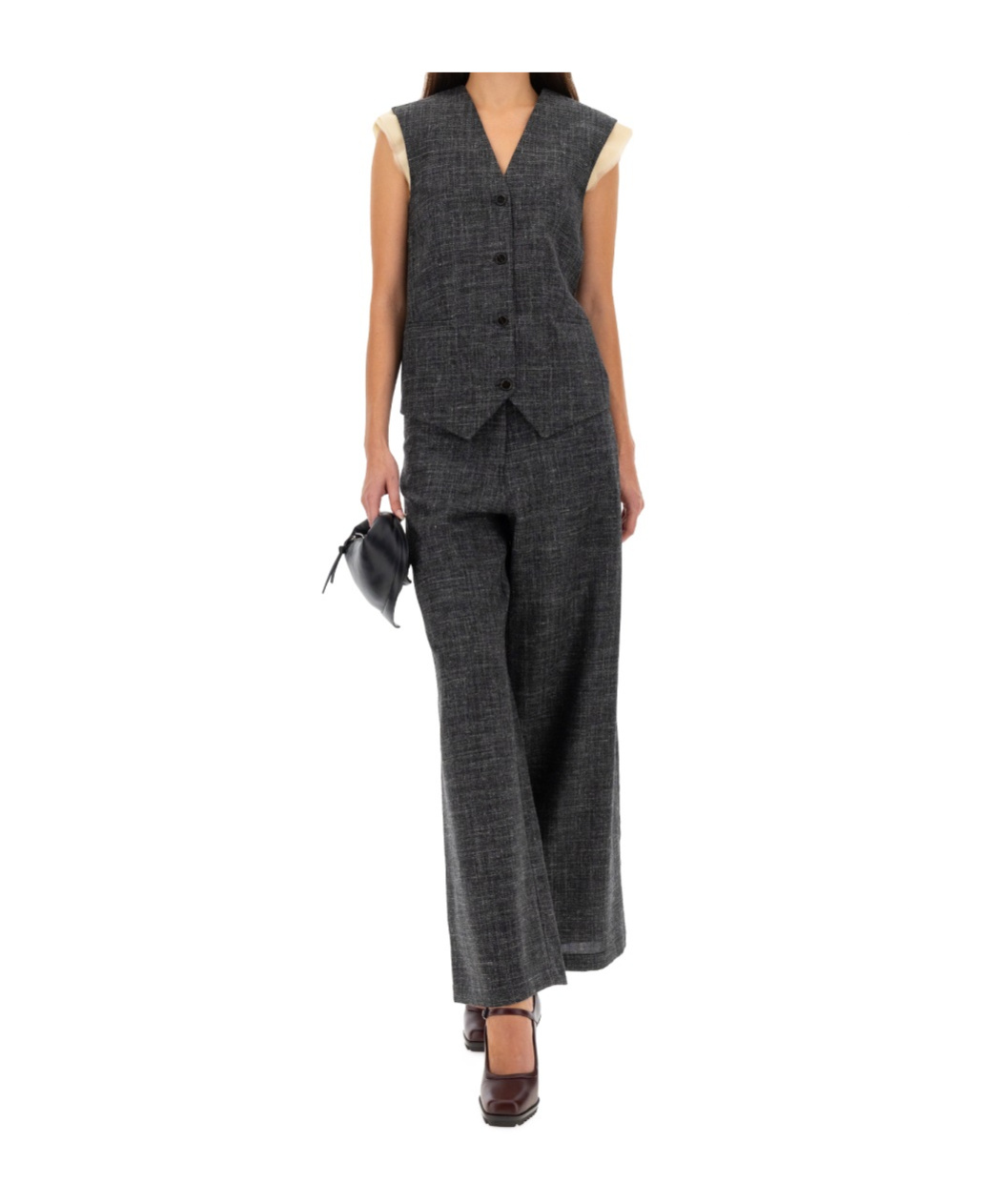 Alysi Tailored Wide-leg Pants With Textured Check Pattern In Black