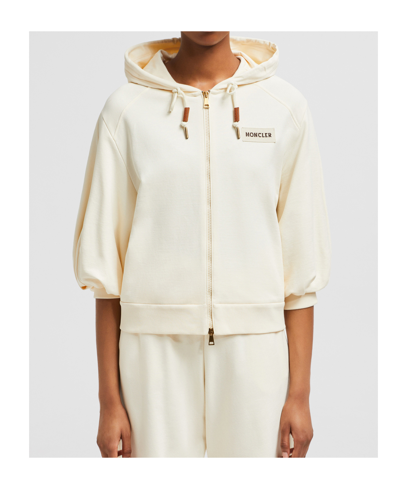 Moncler Sweat Zippé En Coton In Nude