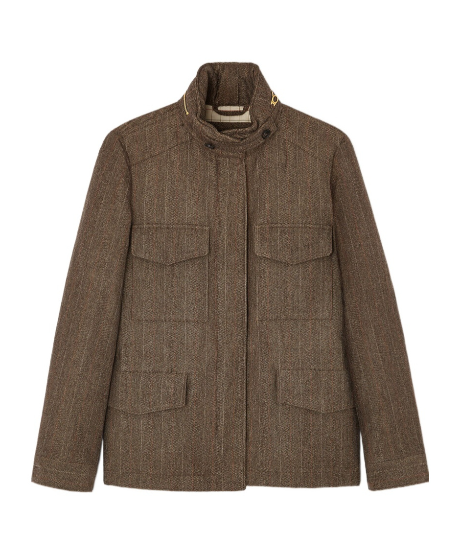 Loro Piana Windmate Zippered Casual Jacket In Green Brown Mouliné