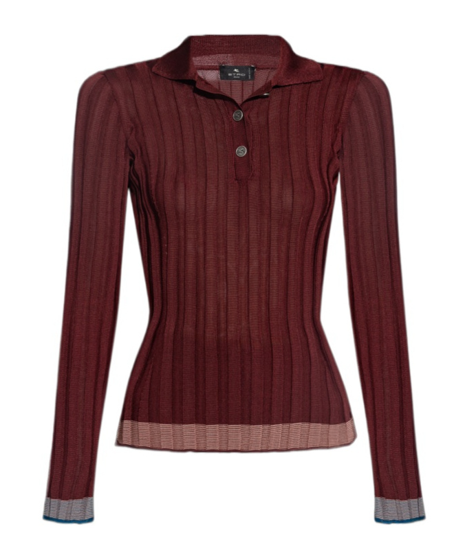 Etro Ribbed Polo Shirt With Pegaso Buttons In Red