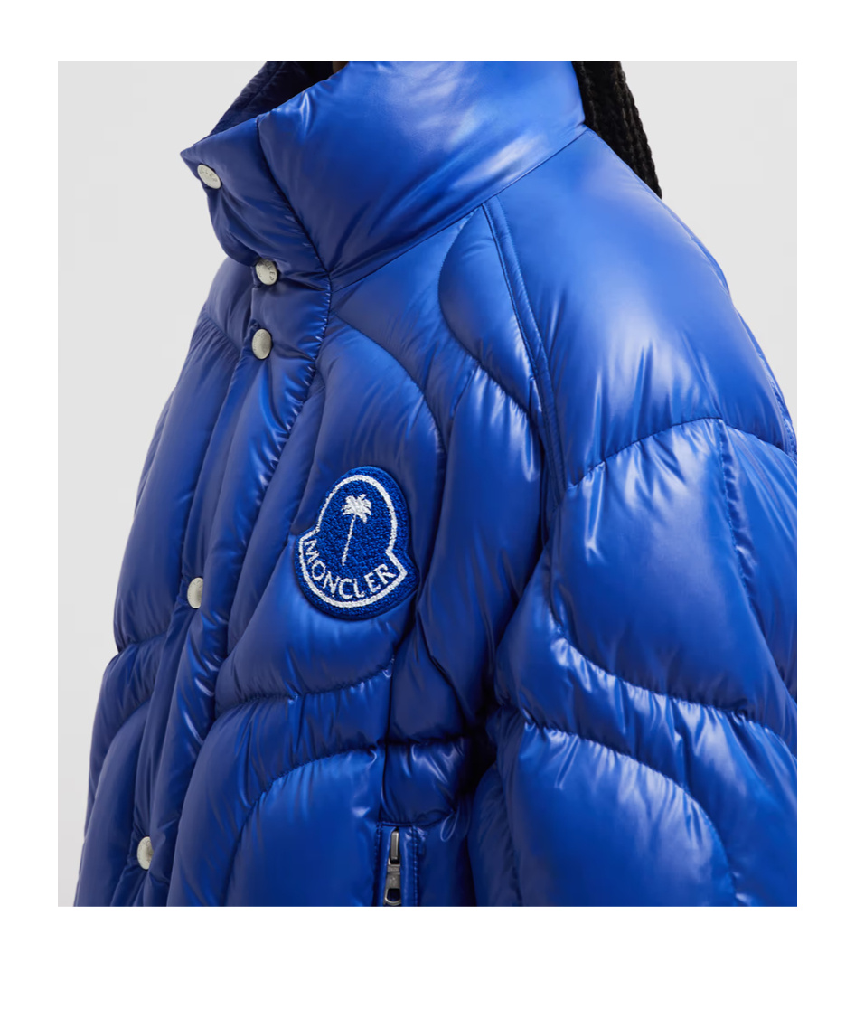 Moncler X Palm Angels Haunani Short Down Jacket Blue In Blue