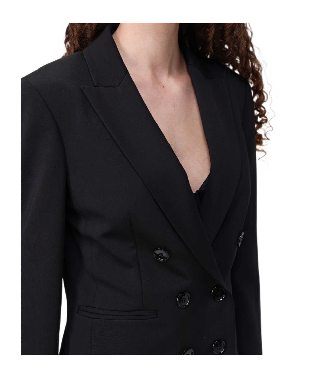 Pinko Double-breasted Blazer With Geometric Cuff Embellishments In Black