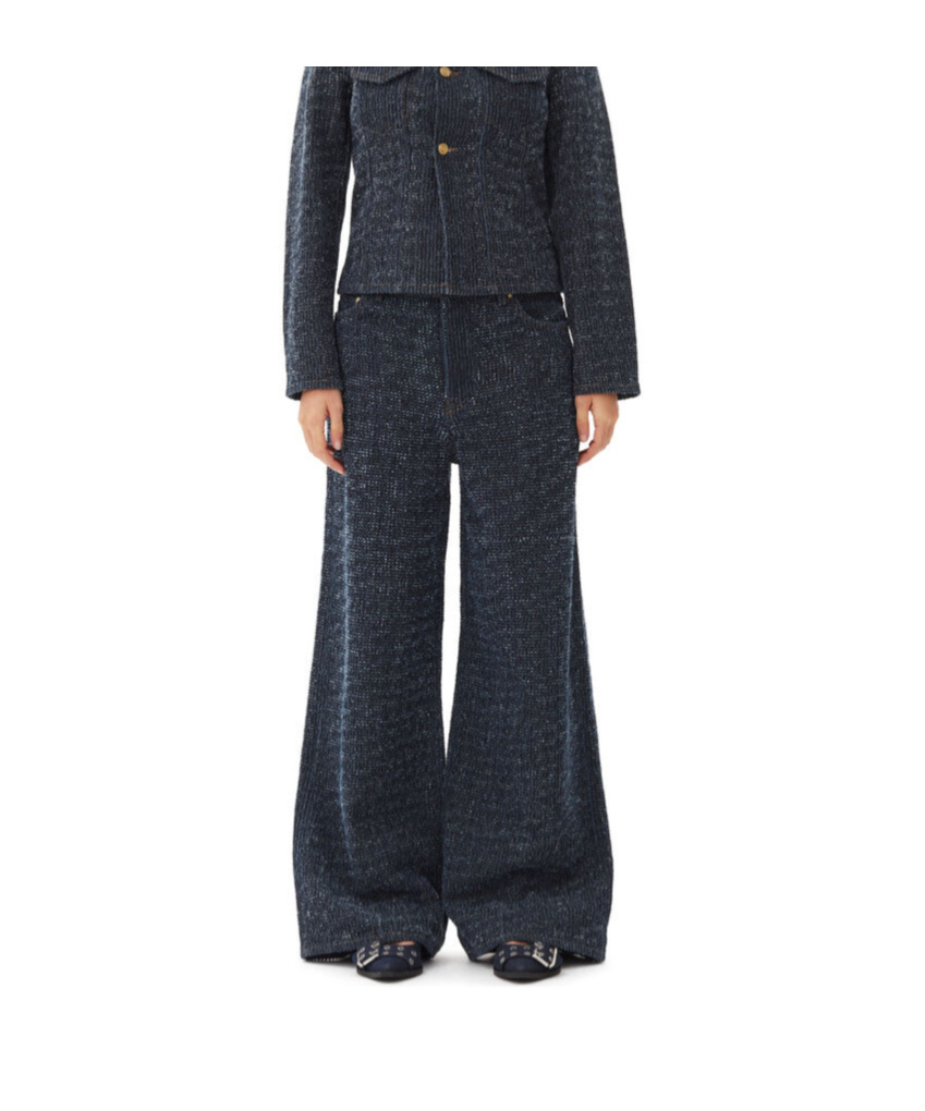 Shop Ganni Denim Feminine Buckle Ballerinas In Black