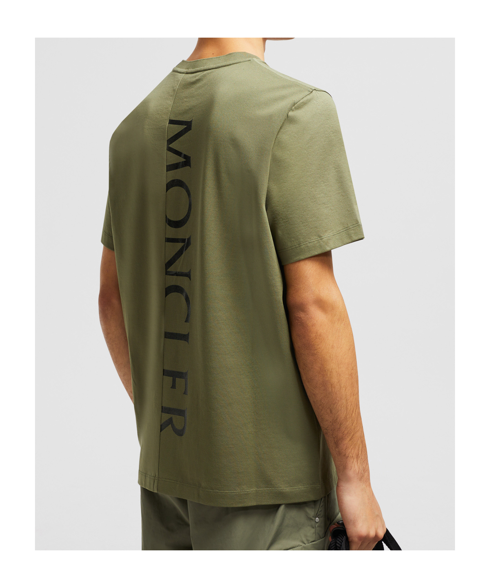 Moncler Vertical Back Logo Cotton T-shirt Green In Green
