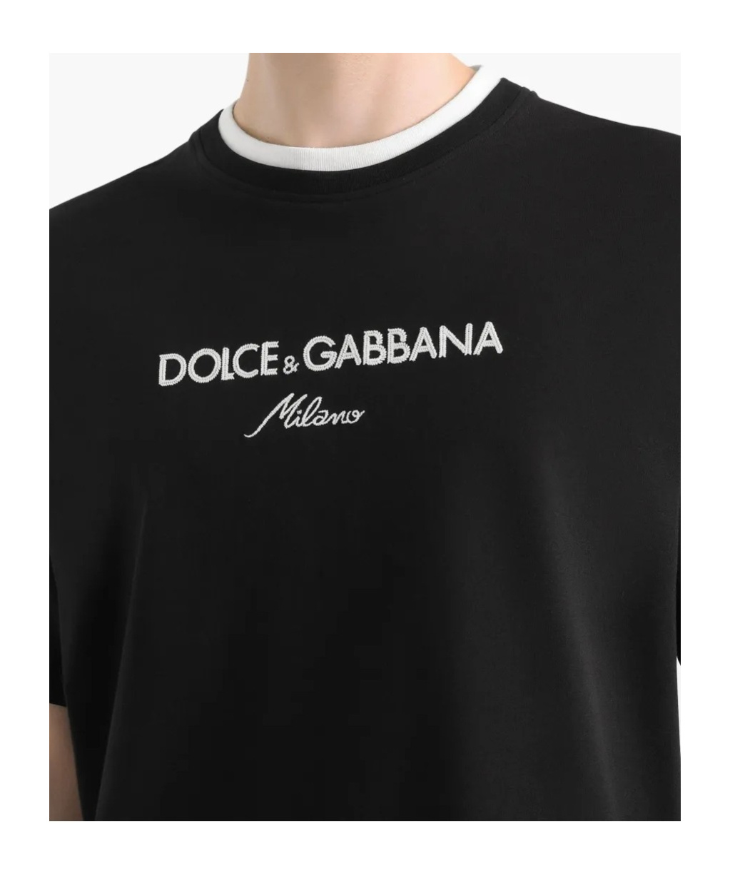 Dolce & Gabbana Logo-embroidered Layering Cotton T-shirt In Black