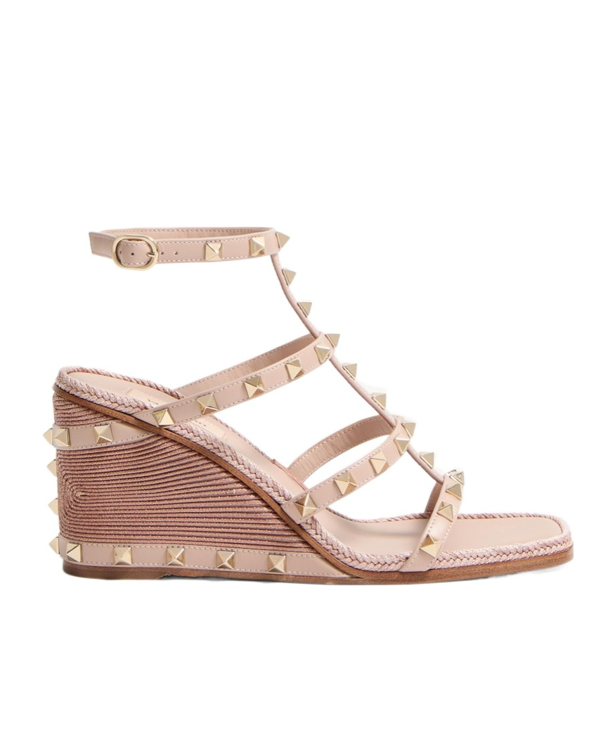Valentino Garavani Rockstud 80 Leather Espadrille Wedges In - Main Image