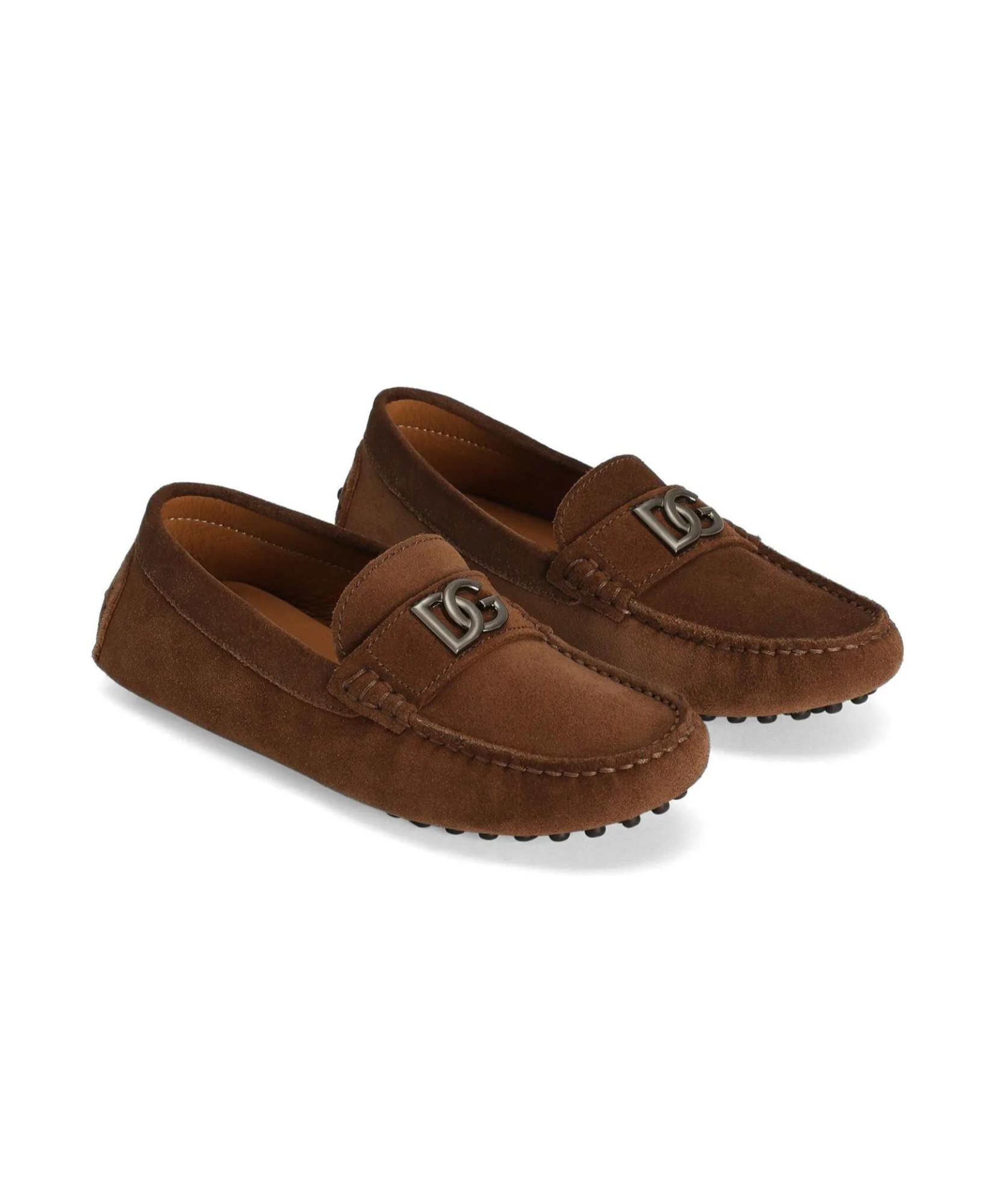 Dolce & Gabbana Split Leather Loafers With Dg Logo In Brown