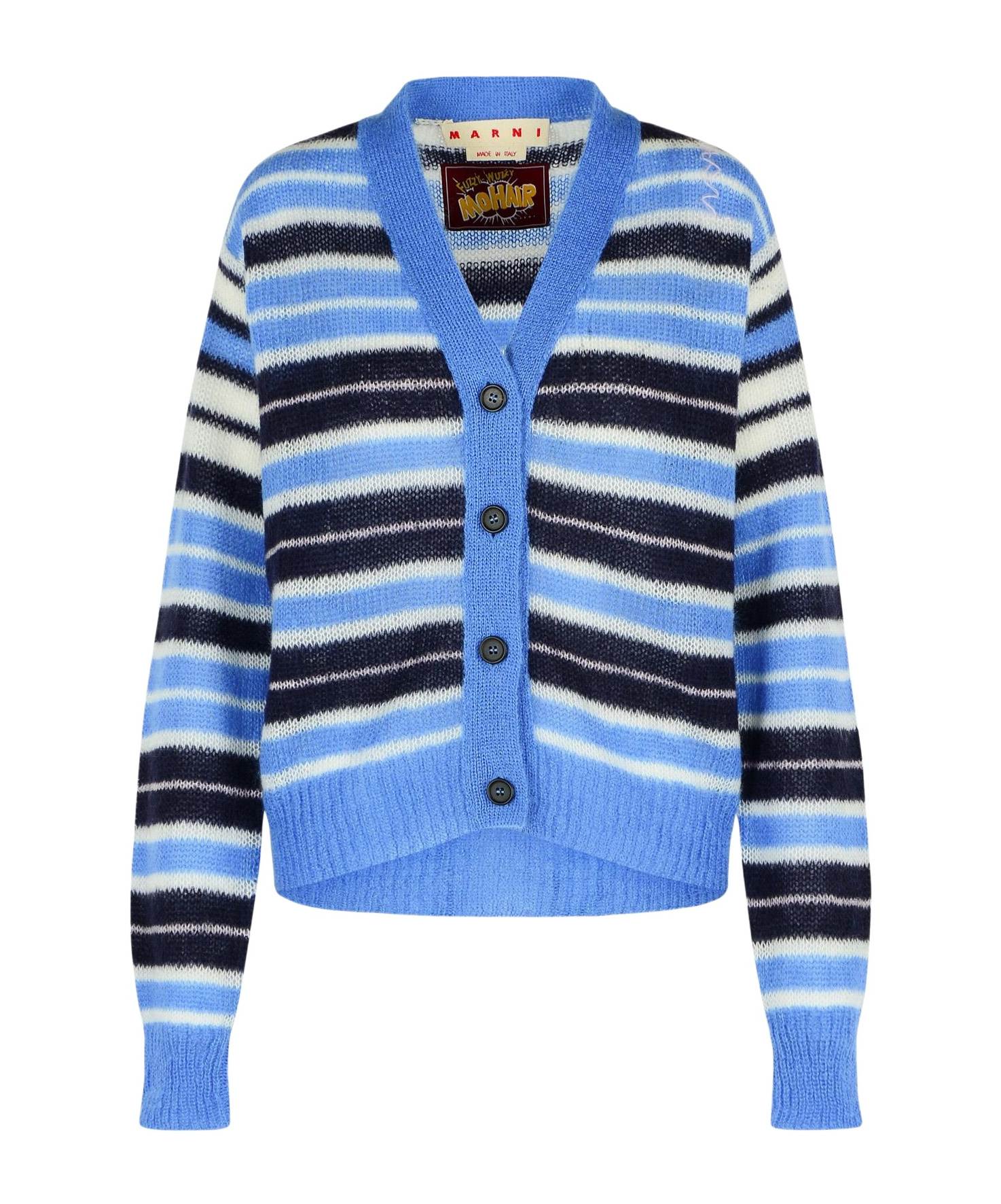 Marni Mohair Blend Striped V-neck Cardigan In Blue
