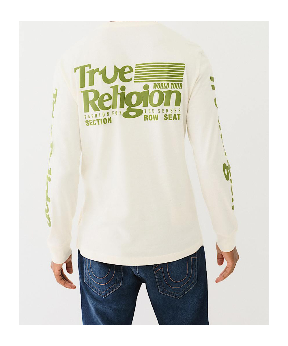 True Religion True Flag Long Sleeve Tee In White