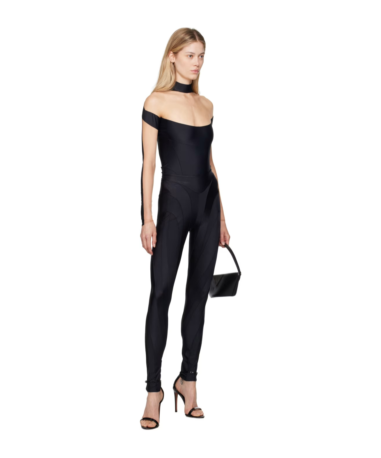 Mugler Black & Beige Illusion Neckline Bodysuit In Black