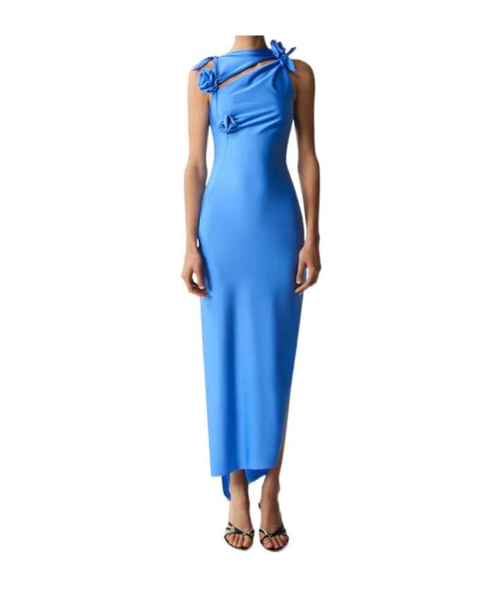 Coperni Asymmetrical Floral Dress In Blue