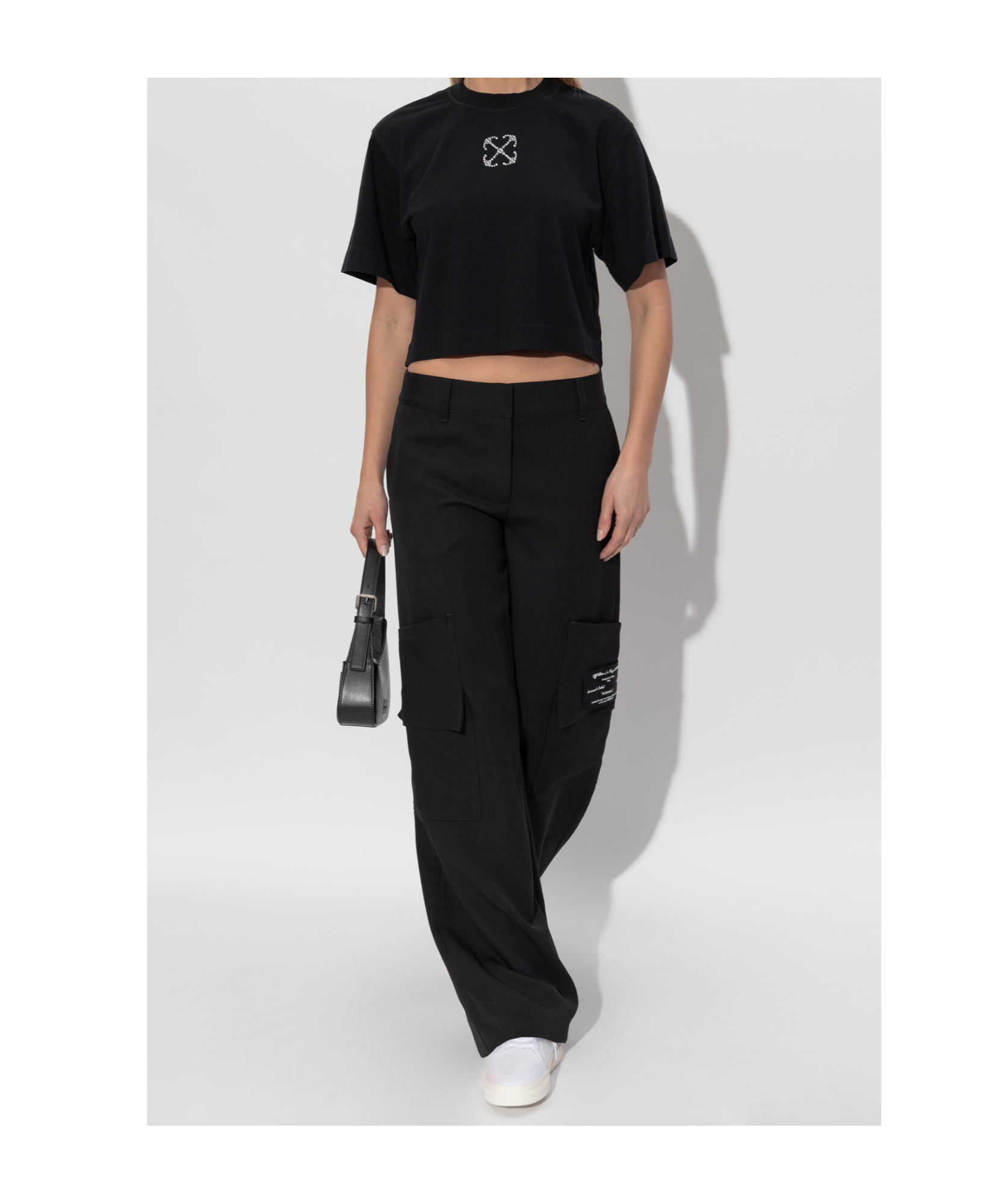 Off-white Black Jewel Mini Arrow Crop T-shirt In Black