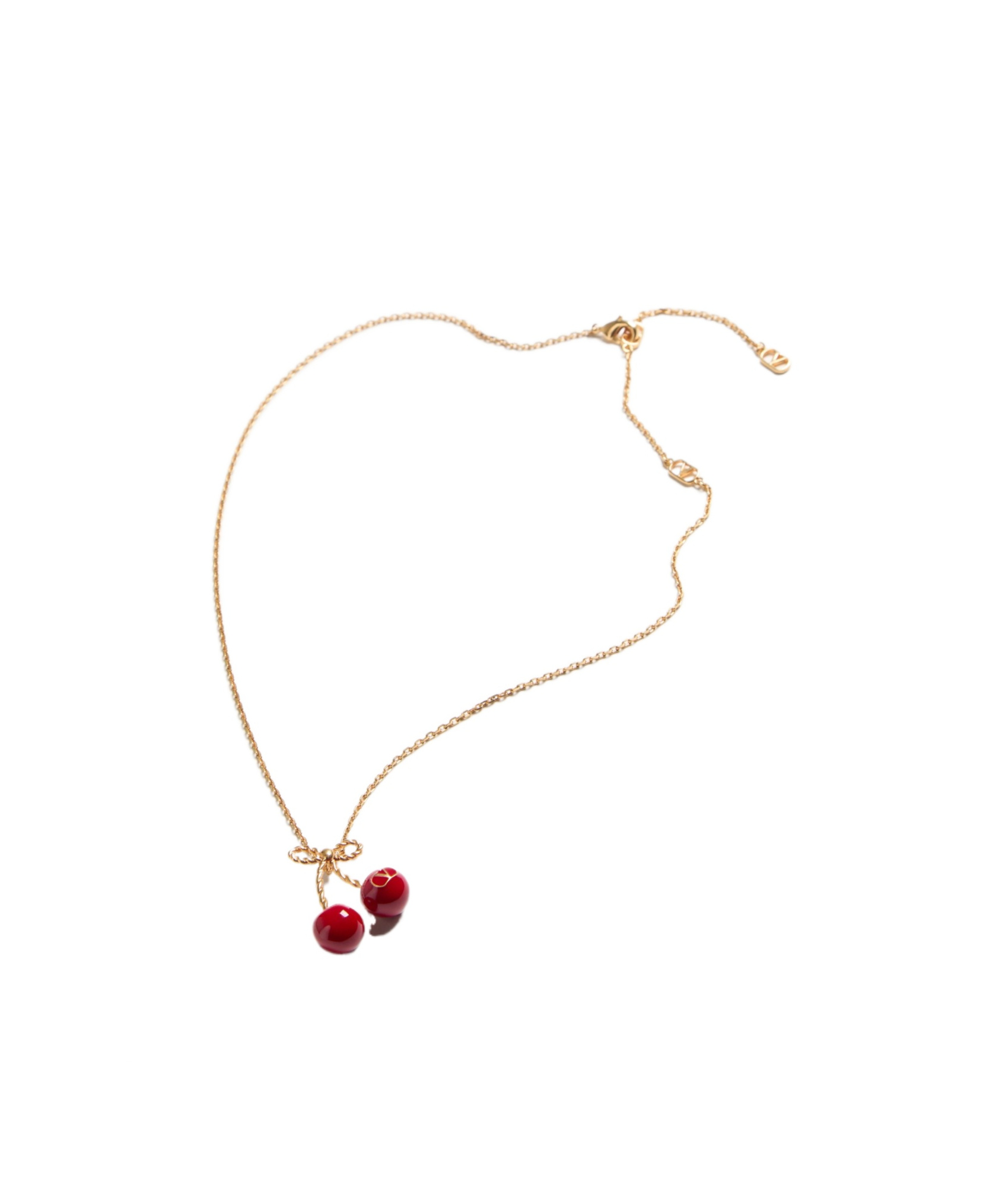 Valentino Garavani Red Necklace With Cherry-shaped Pendant And Vlogo Detail In Brass Woman In Yellow