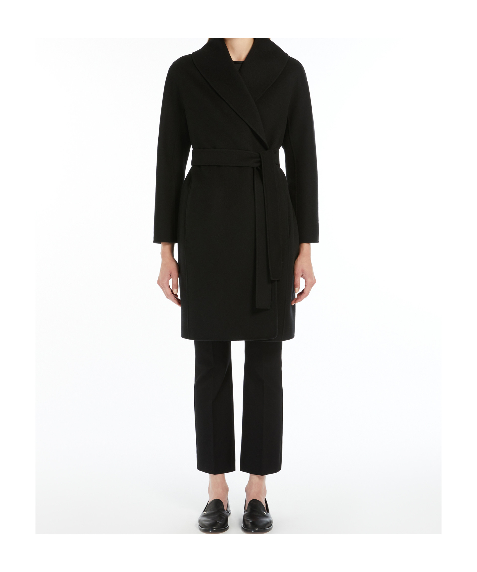 Max Mara Double-faced Wool Robe Coat In Black