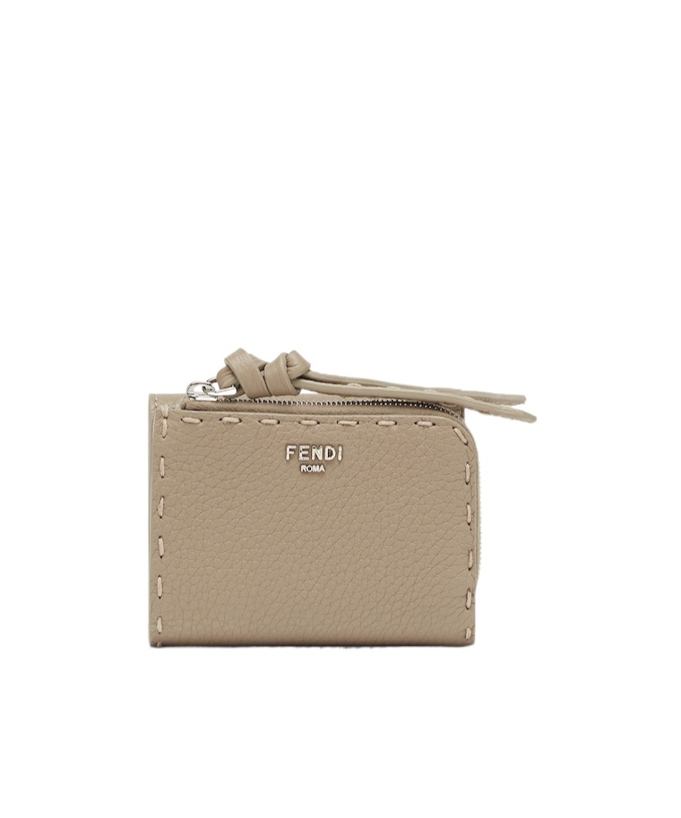 Fendi Peekaboo Micro Trifold Selleria Wallet In Nude