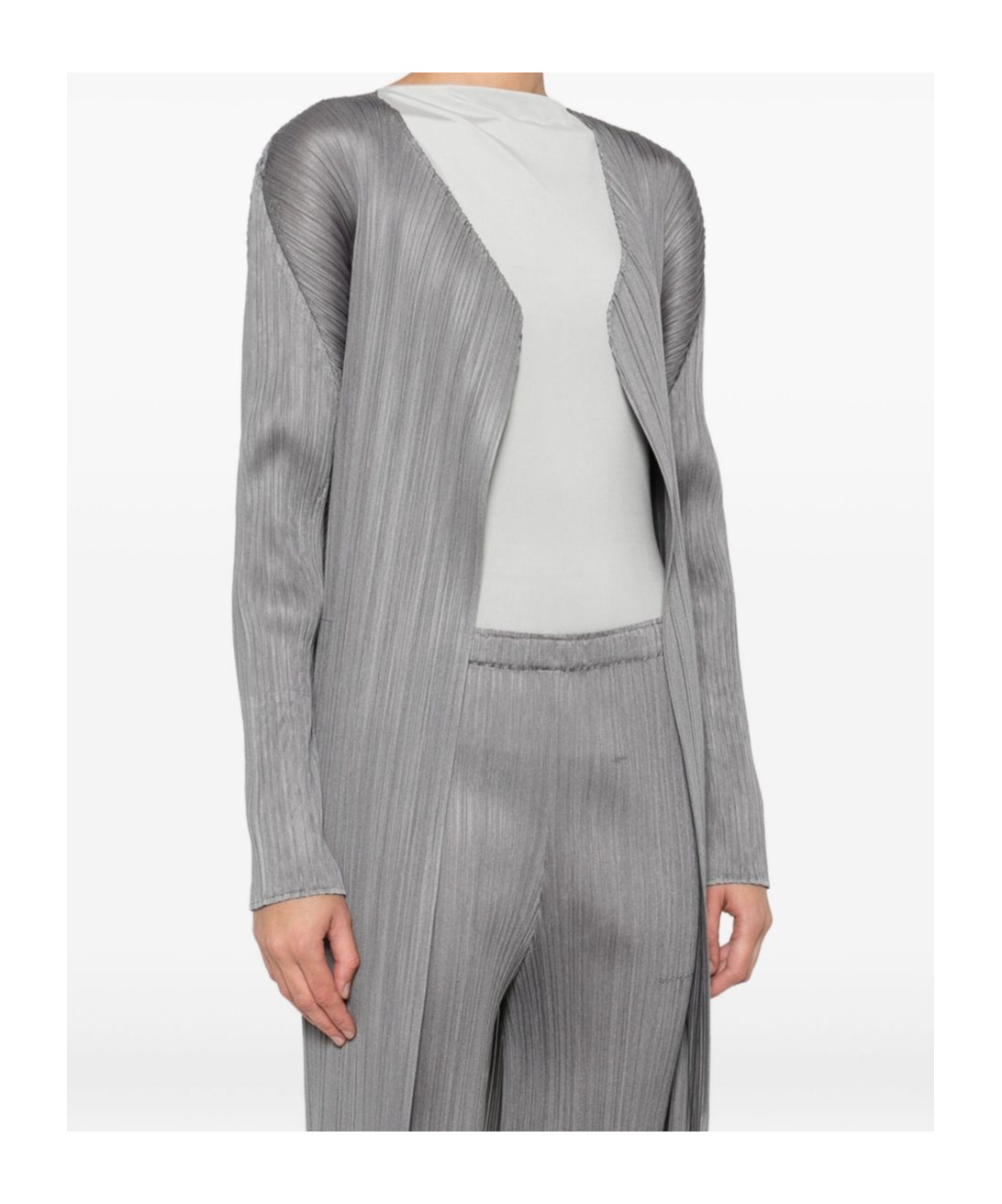 Issey Miyake Long Knitted Cardigan In Gray