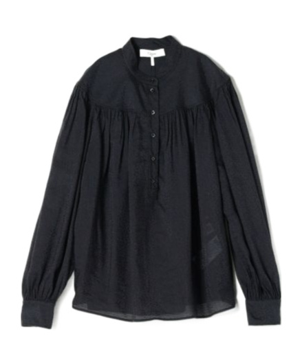 Chloé Sheer Fabric Gathered Long Sleeves Mandarin Collar In Black