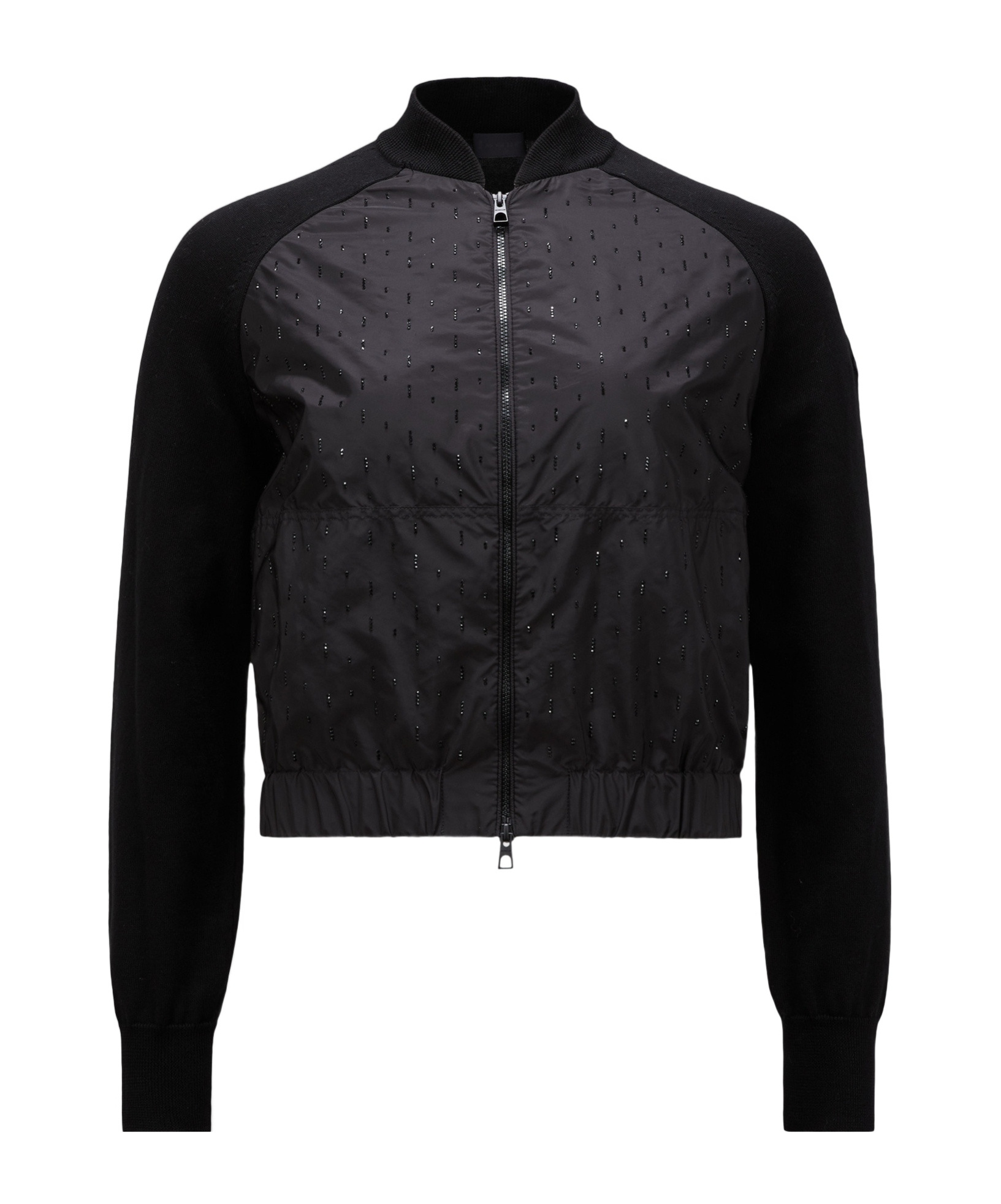 Moncler Crystal Zipper Cardigan In Black