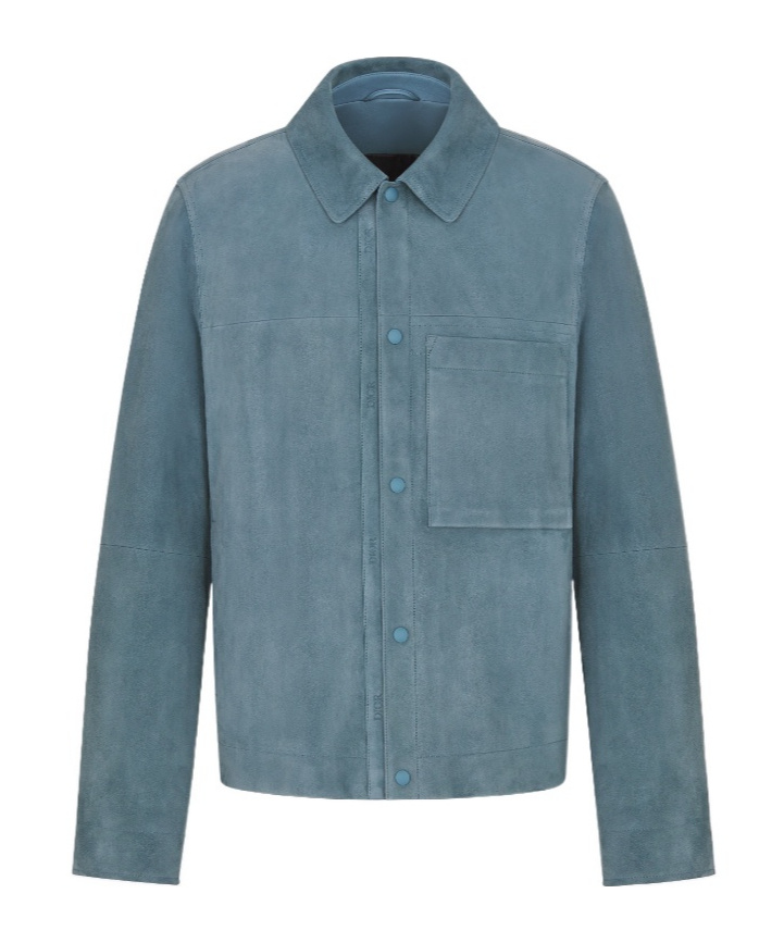 Dior Long-sleeved Leather Jacket In Blue