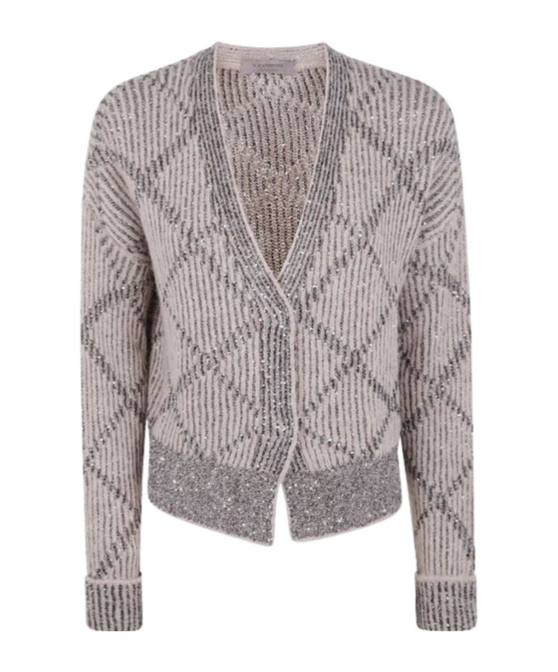D Exterior Sequin Striped Cardigan In Gray