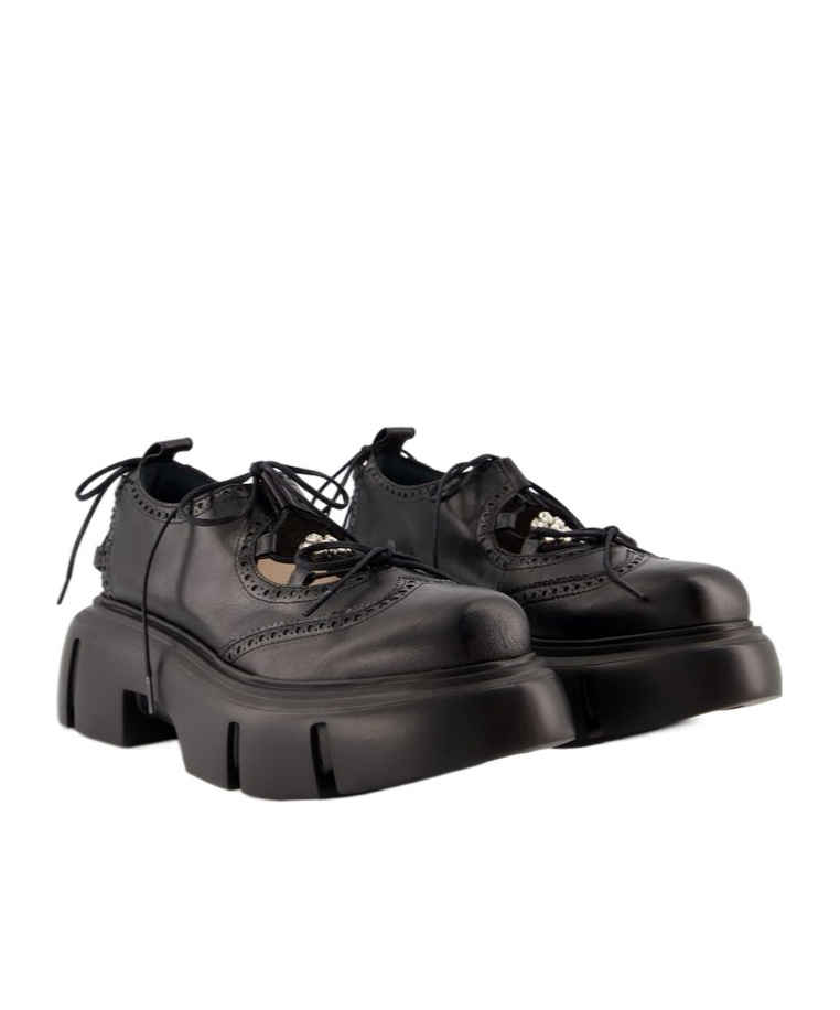 Shop Simone Rocha Round Head Loafer Shoes In Black