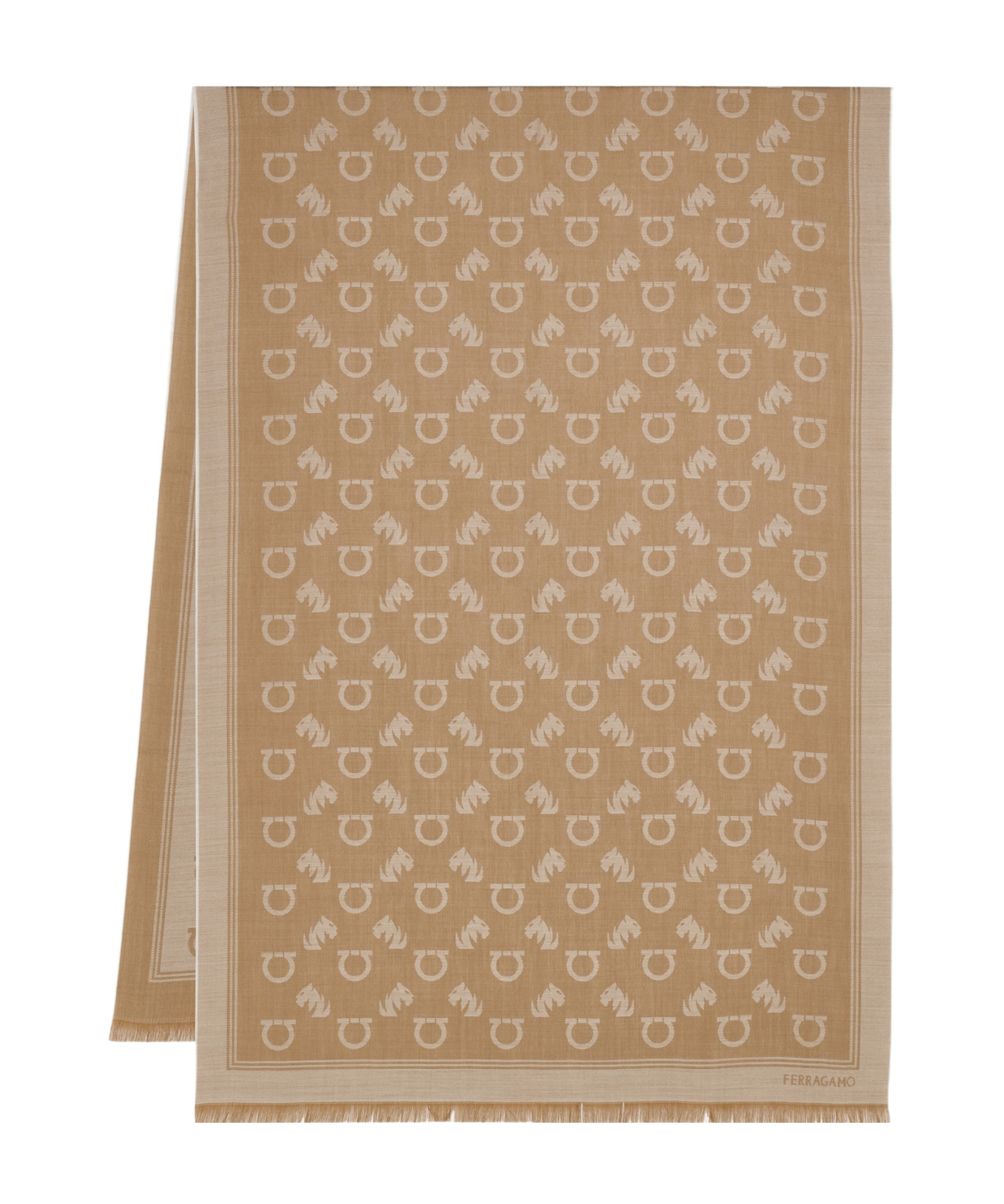Ferragamo Jacquard Feline Motif Stole In Brown