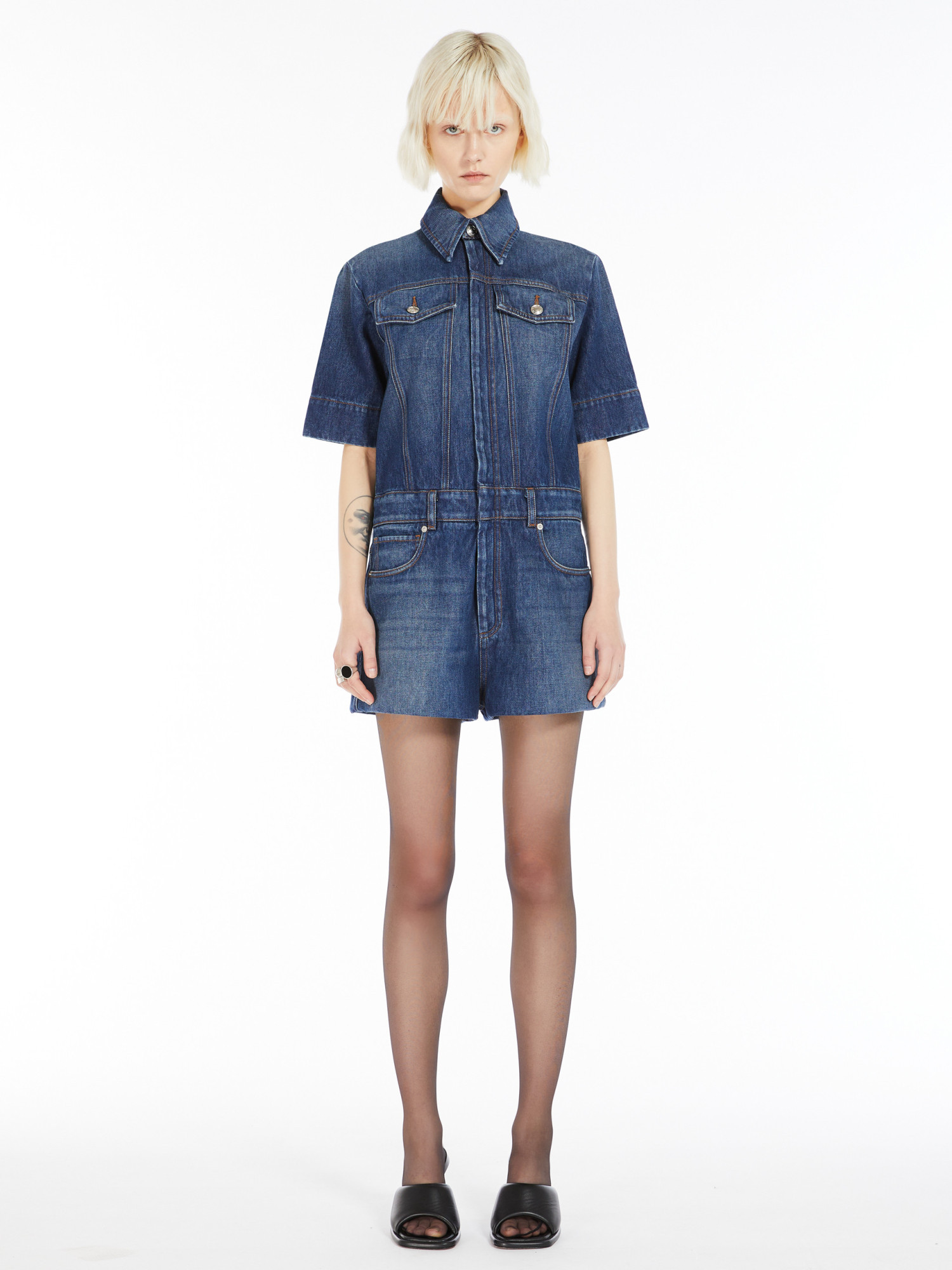 SPORTMAX SHORT-SLEEVED DENIM JUMPSUIT 