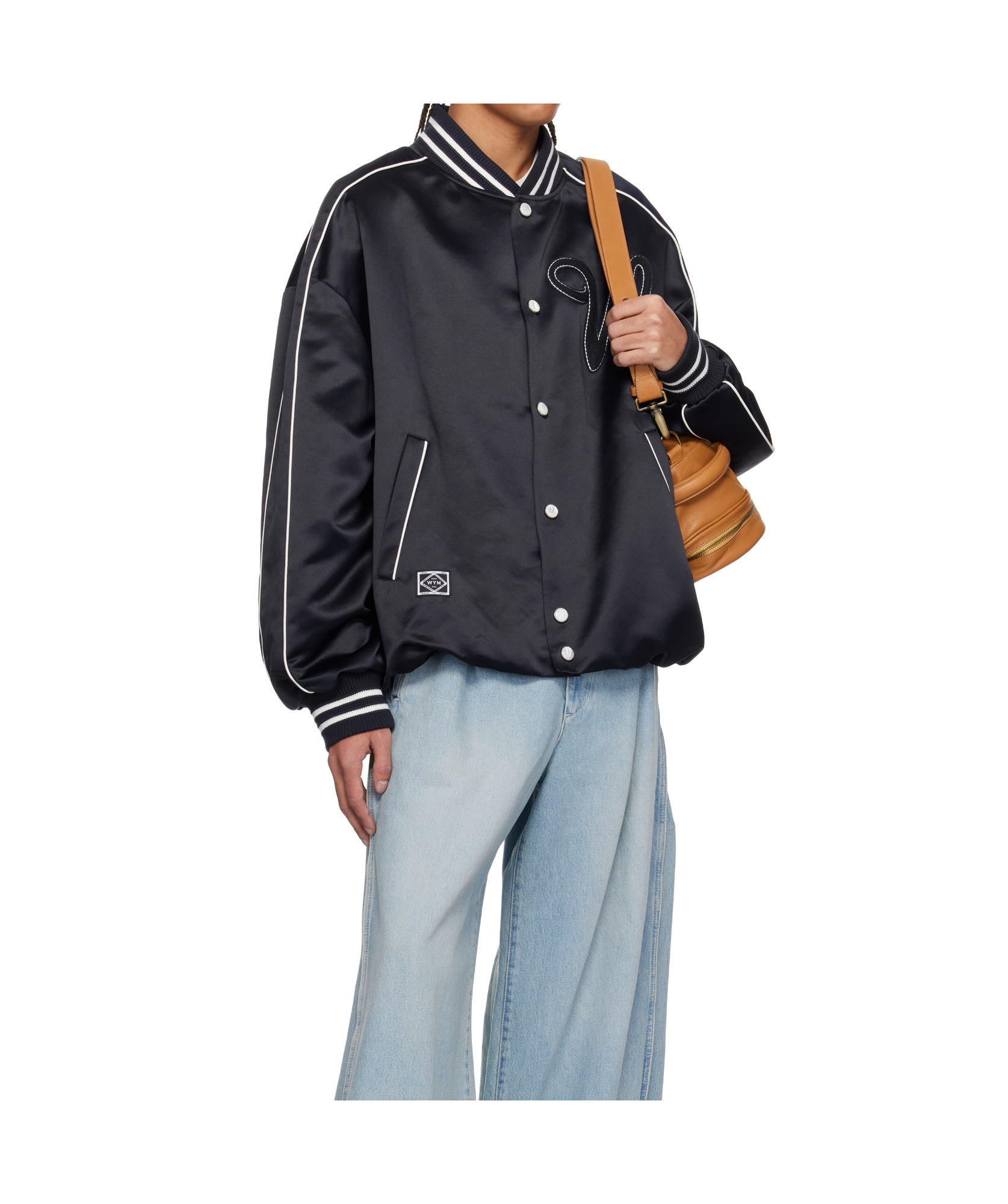 Wooyoungmi Navy Embroidered Patch Varsity Bomber Jacket In Black