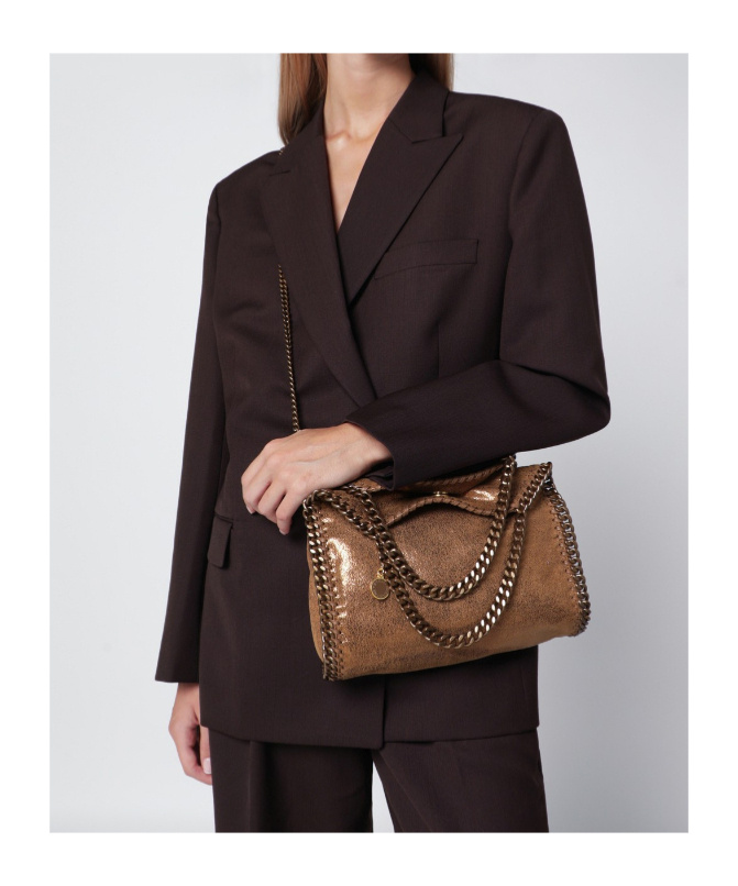 Stella Mccartney Mini Falabella Shiny Dot Faux Leather Crossbody Bag In Brown