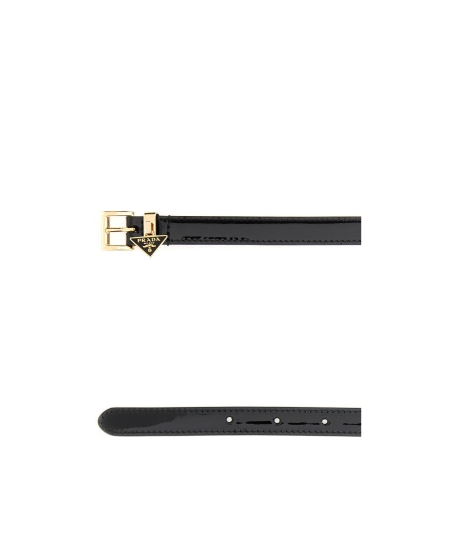 Prada Triangle Logo-embellished Patent Belt In Black