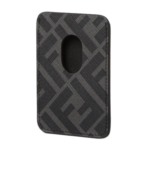 Fendi Black Leather And Black Ff Canvas Card Holder In Black