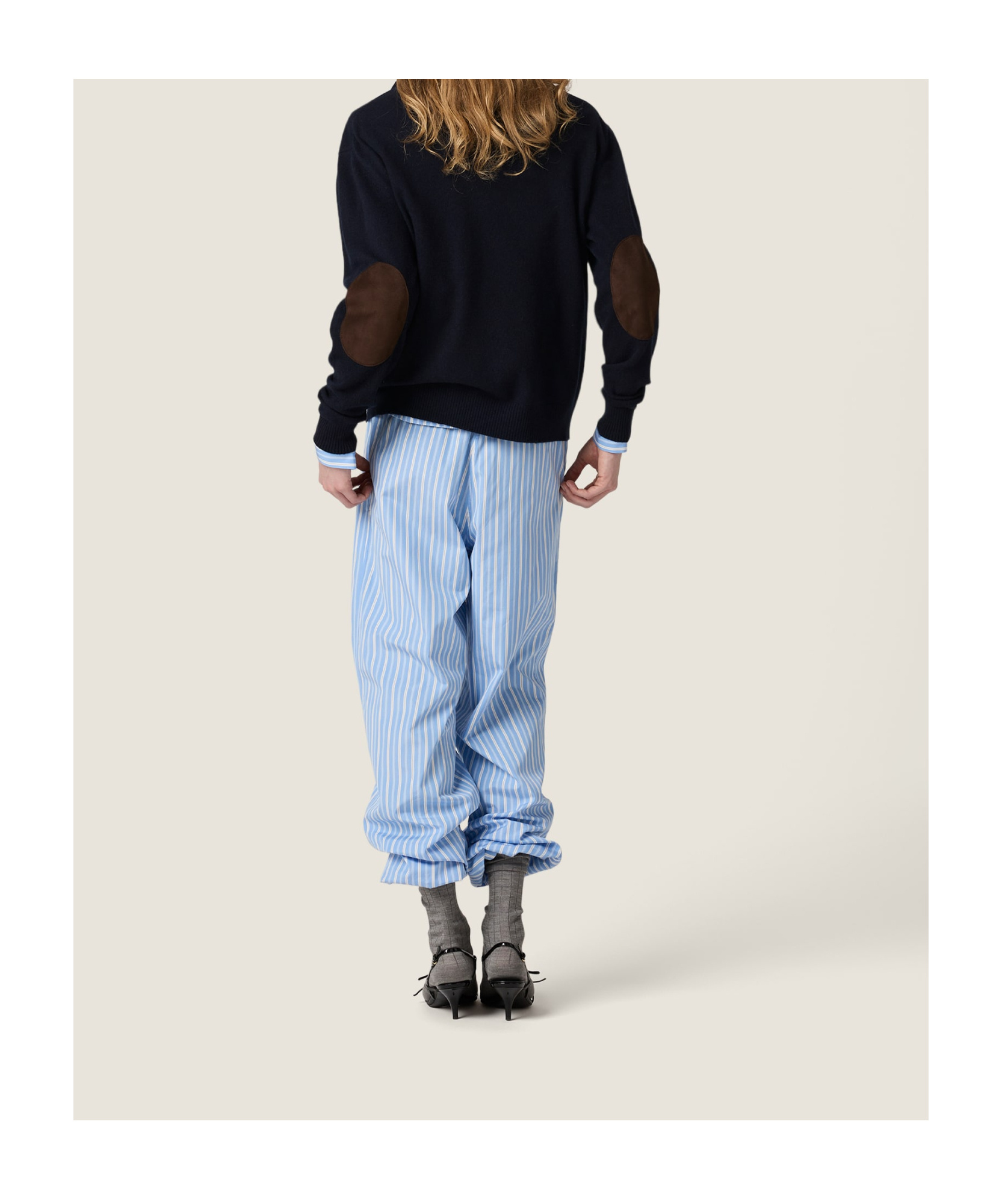 Miu Miu Striped Embroidered Pyjamas Pant In Blue