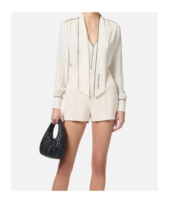 Elisabetta Franchi Georgette Shirt With Scarf And Piping In White