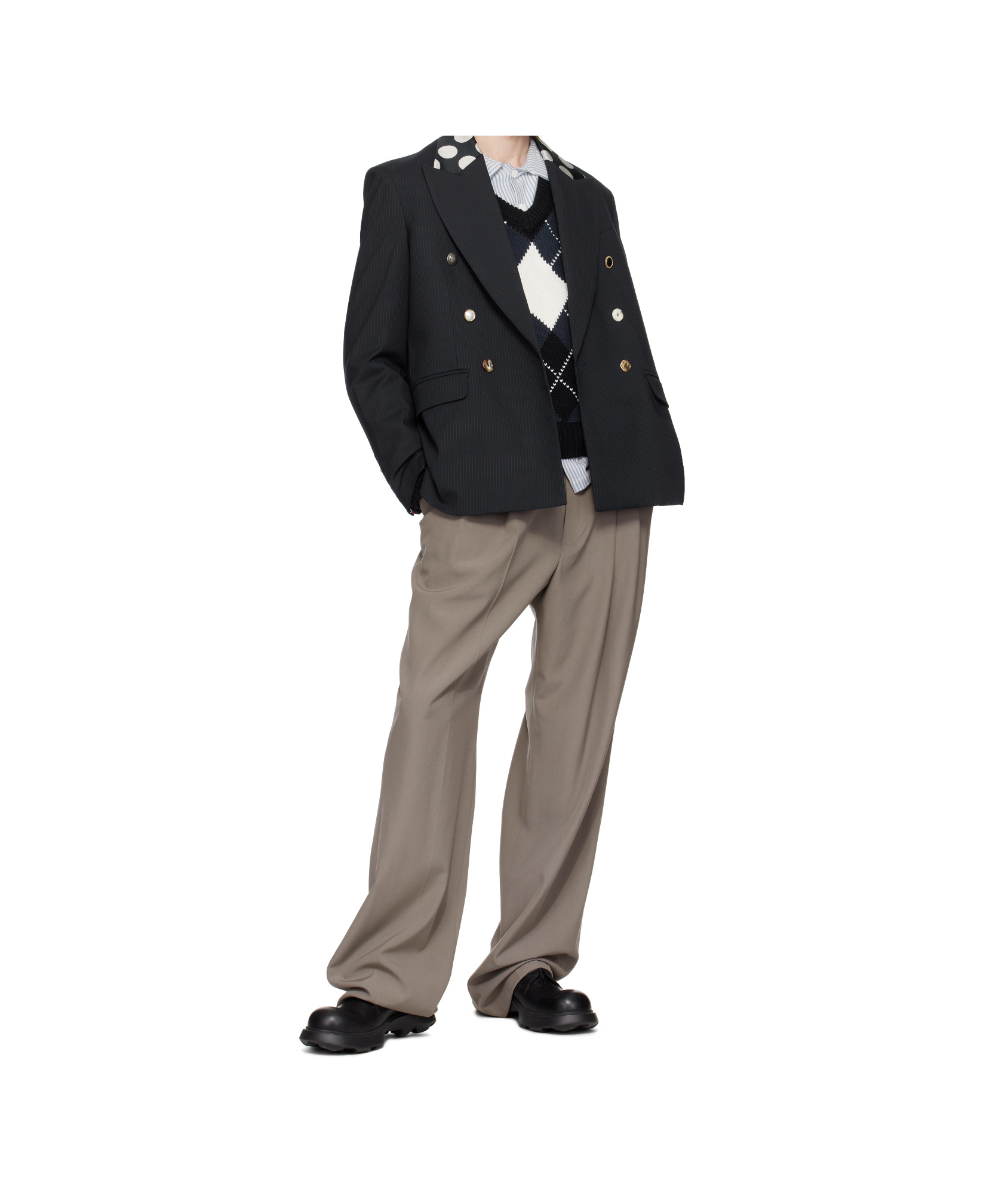 Charles Jeffrrey Loverboy Edinburgh Blazer In Navy Blue Pinstripes/dots