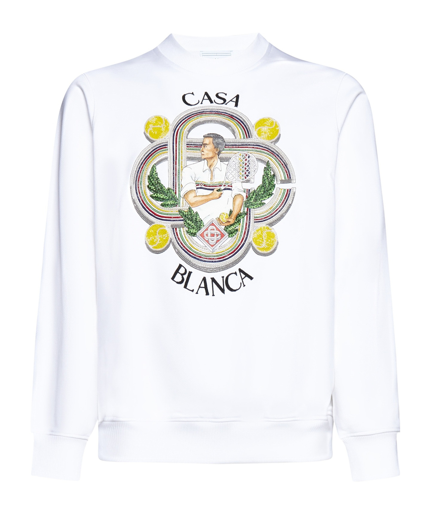 Casablanca Le Joueur Beaded Cotton Sweatshirt In White